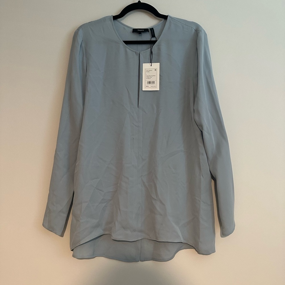 theory blue silk blouse NWT Size Large